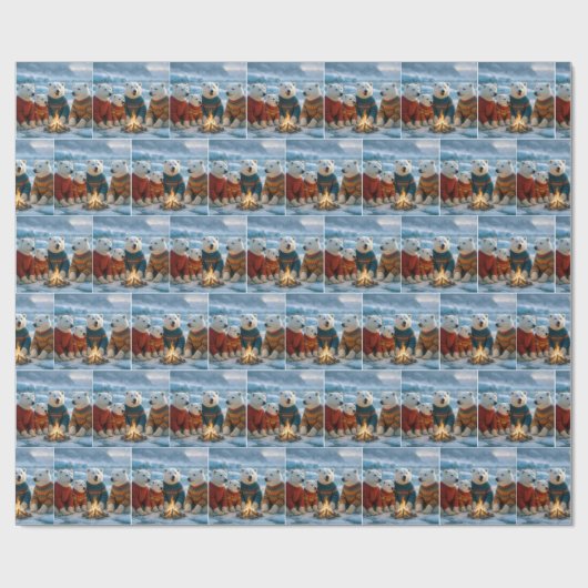 Polar Bears Gathering Around a Bonfire Cadeaupapier (Vlak)