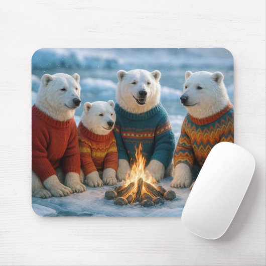 Polar Bears Gathering Around a Bonfire Muismat (Met muis)