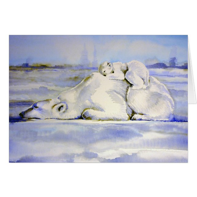 Polar Bears Kaart Mama en Welp Slapen (Voorkant Horizontaal)