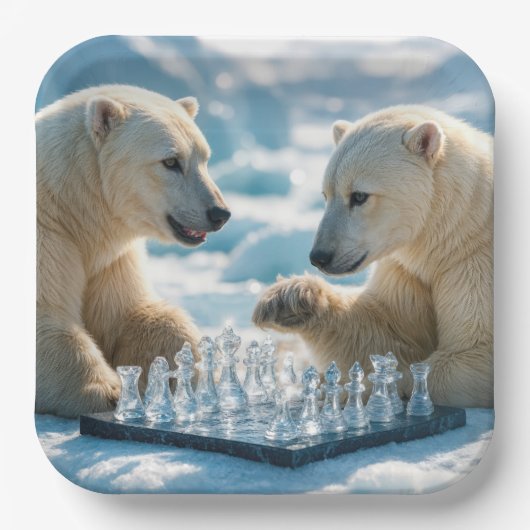 Polar Bears Playing Chess On a Glacier Papieren Bordje (Voorkant)