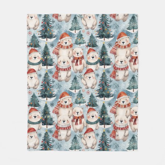 Polar Bears Winter Fleece Blanket | Hats & Scarves Deken (Voorkant)