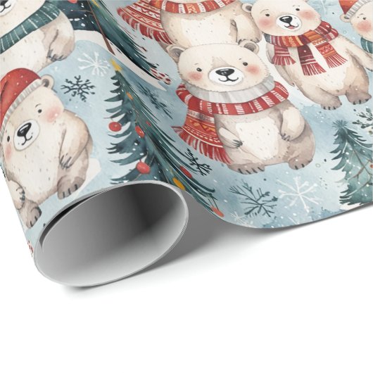 Polar Bears with Hats & Scarves Wrapping Paper Cadeaupapier (Rol Hoek)