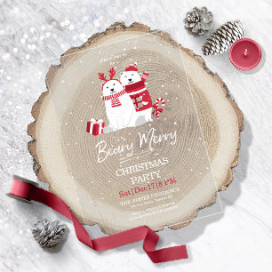 Polar Beary Merry Kerstfeest Feest ID851 Acryl Uitnodigingen
