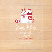 Polar Beary Merry Kerstfeest ID851 Acryl Uitnodigingen (Voorkant)