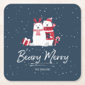 Polar Beary Merry Kerstmis ID851 Kartonnen Onderzetters (Voorkant)