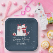 Polar Beary Merry Kerstmis ID851 Papieren Bordje (Feest)