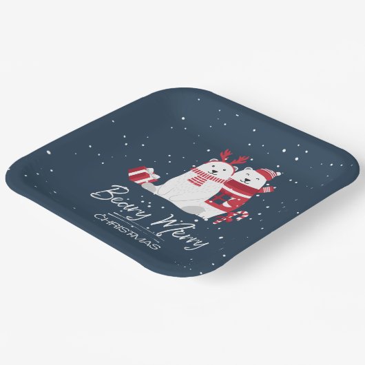 Polar Beary Merry Kerstmis ID851 Papieren Bordje (Gebogen)