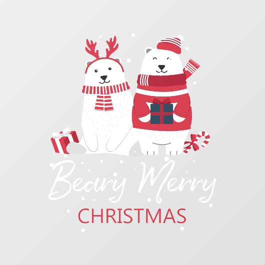 Polar Beary Merry Kerstmis ID851 Raamsticker (Vel)