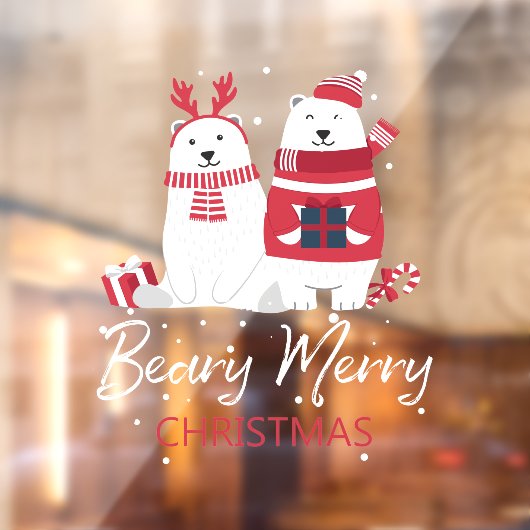 Polar Beary Merry Kerstmis ID851 Raamsticker (Vel 2)
