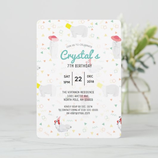 Polar Beer '80s Kleurrijke Witte Verjaardag Uitnod Kaart (Staand voorkant)