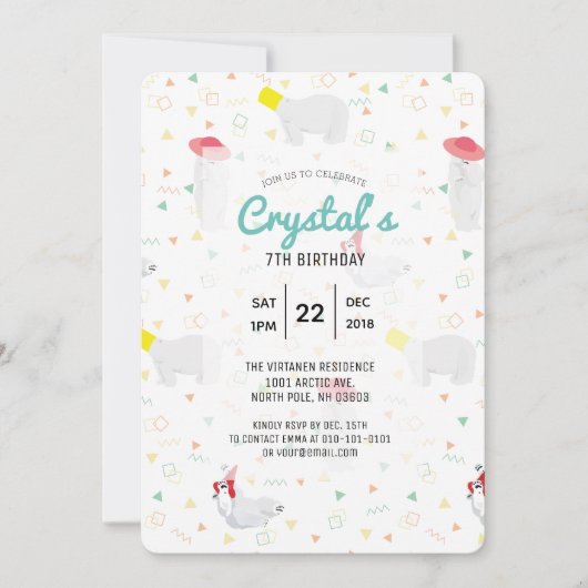 Polar Beer '80s Kleurrijke Witte Verjaardag Uitnod Kaart (Voorkant)