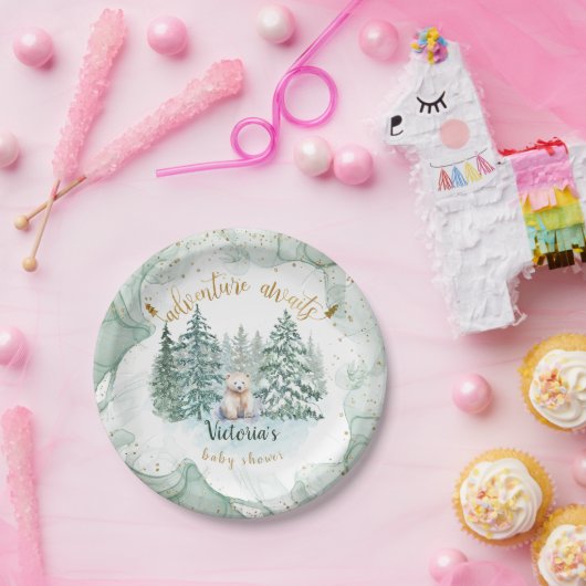 Polar Beer Adventure wacht op Baby shower Papieren Bordje (Feest)
