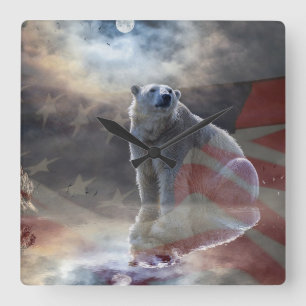 Polar Beer Amerikaanse vlag Vierkante Klok