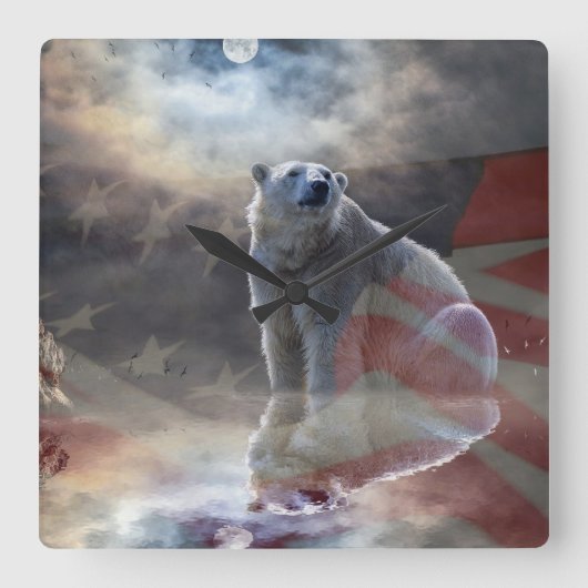 Polar Beer Amerikaanse vlag Vierkante Klok (Voorkant)