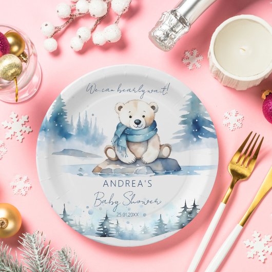 Polar beer arctische winter baby shower sjabloon papieren bordje