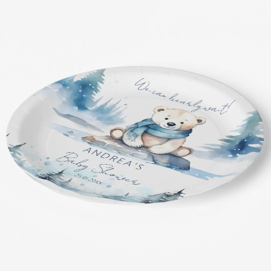 Polar beer arctische winter baby shower sjabloon papieren bordje (Gekanteld)