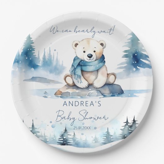 Polar beer arctische winter baby shower sjabloon papieren bordje (Voorkant)