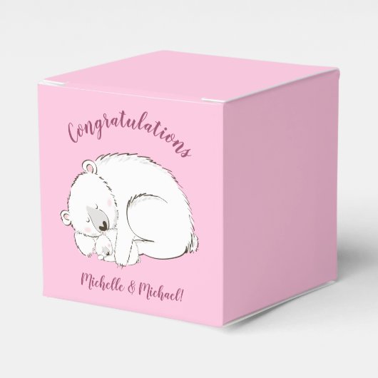 Polar Beer Baby shower Roze meisje Bedankdoosjes (Voorkant Zijde)