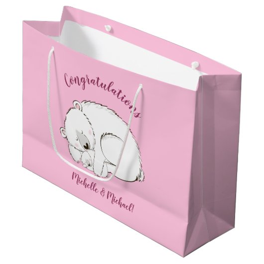 Polar Beer Baby shower Roze meisje Groot Cadeauzakje (Voorkant Gekanteld)