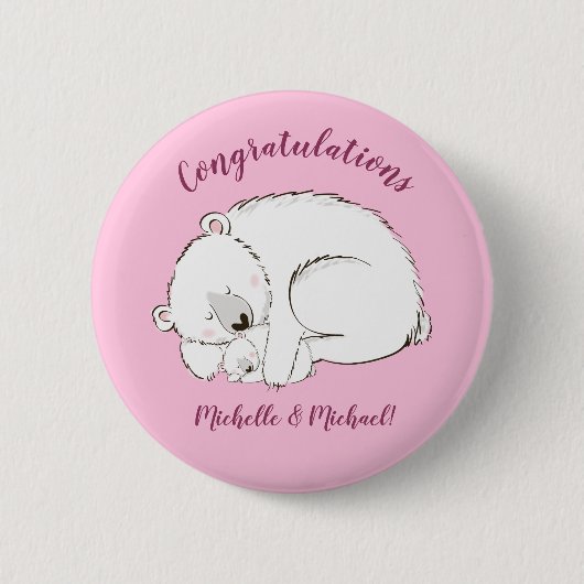 Polar Beer Baby shower Roze meisje Ronde Button 5,7 Cm (Voorkant)