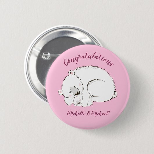 Polar Beer Baby shower Roze meisje Ronde Button 5,7 Cm (Voorkant /achterkant)
