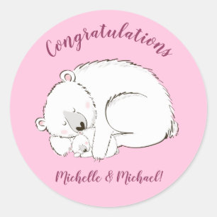Polar Beer Baby shower Roze meisje Ronde Sticker