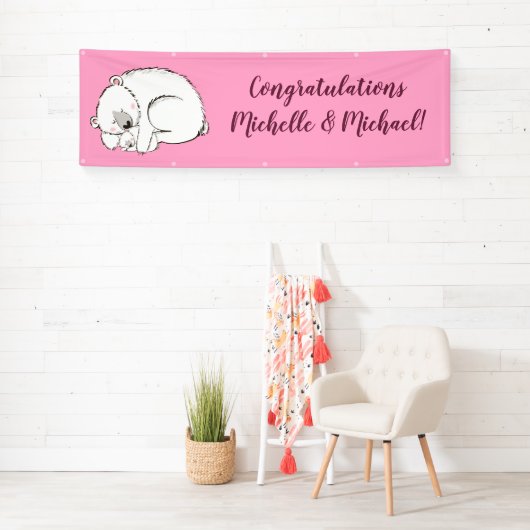 Polar Beer Baby shower Roze meisje Spandoek (Insitu)