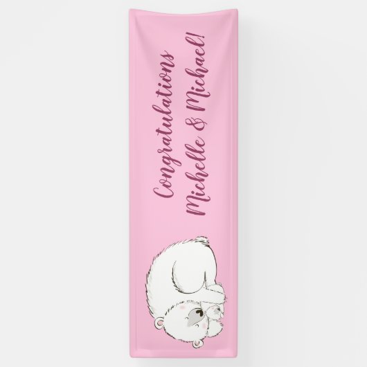 Polar Beer Baby shower Roze meisje Spandoek (Verticaal)