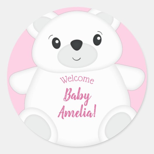 Polar Beer Baby shower Roze Ronde Sticker (Voorkant)