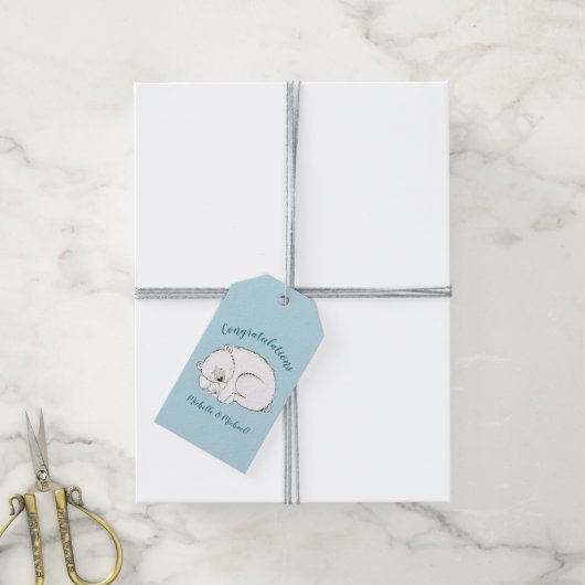 Polar Beer Baby shower Winter Blue Boy Cadeaulabel (Met Touw)
