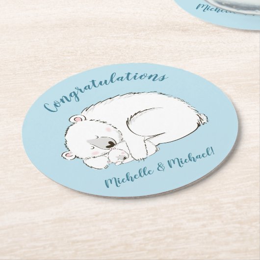 Polar Beer Baby shower Winter Blue Boy Ronde Kartonnen Onderzetter (Gebogen)