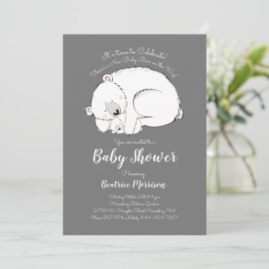 Polar Beer Baby shower Winter Gender Neutral Grey Kaart (Staand voorkant)