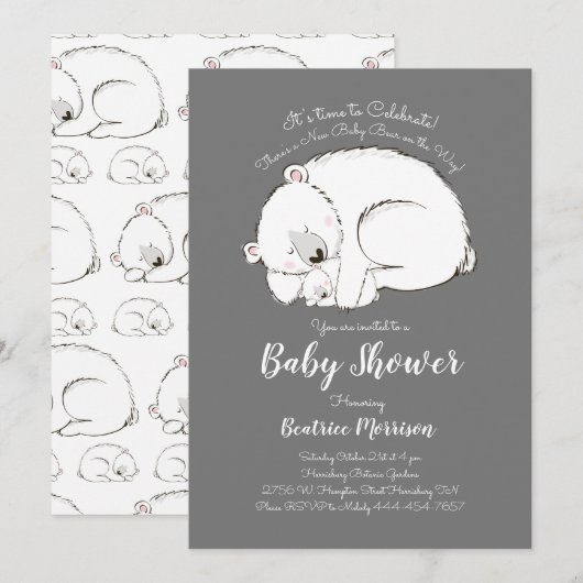 Polar Beer Baby shower Winter Gender Neutral Grey Kaart (Voorkant / Achterkant)