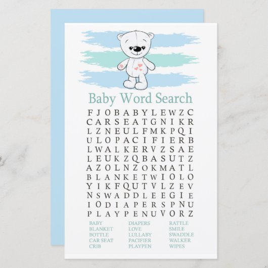 Polar beer Baby shower Word Search Game (Voorkant / Achterkant)