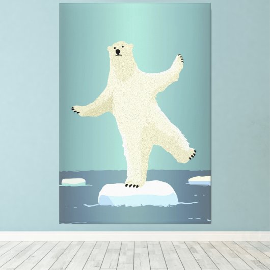 Polar Beer balanceren op ijsberg artwork Canvas Afdruk (Insitu (Houten vloer))