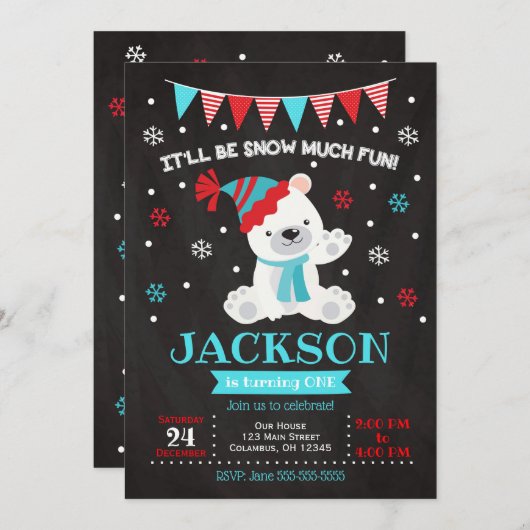 Polar Beer Birthday Invitation / Winter Birthday Kaart (Voorkant / Achterkant)