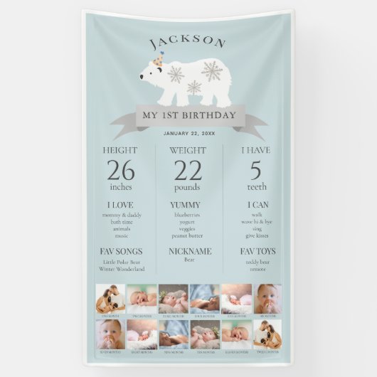 Polar Beer Blauw 1e Verjaardag Mijlpaal Tijdlijn Spandoek (Verticaal)