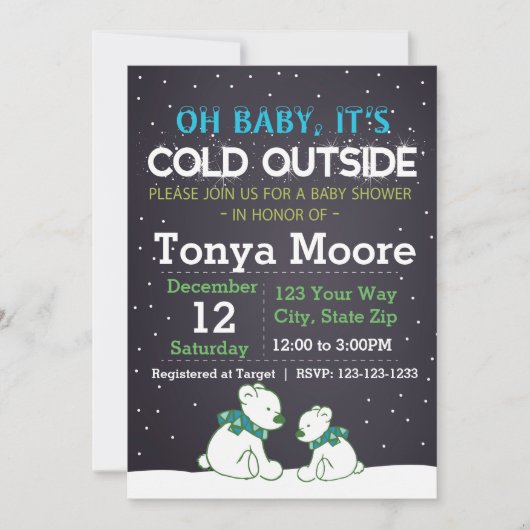 Polar Beer Blue Baby shower Invitation Kaart (Voorkant)