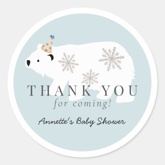 Polar Beer Blue Boy Baby shower Bedankt Ronde Sticker (Voorkant)
