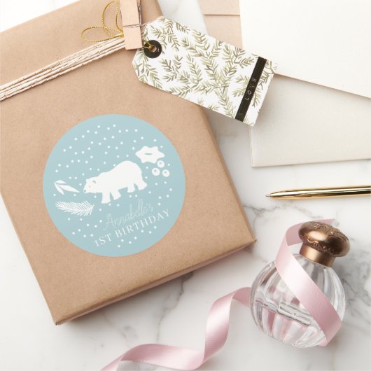 Polar Beer Blue Winter Birthday Ronde Sticker (Geschenken)