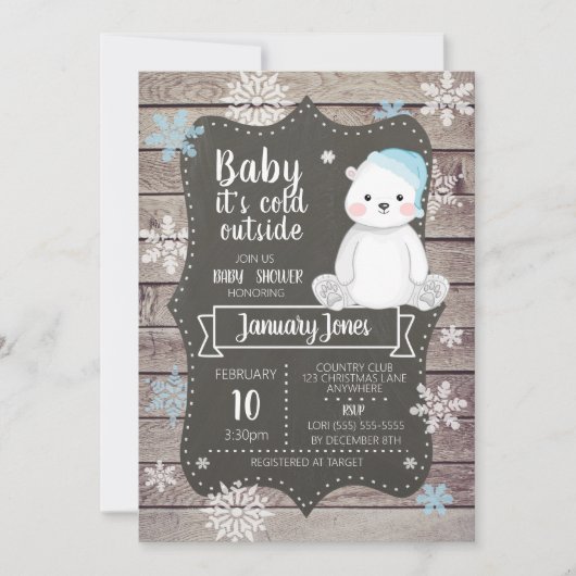 Polar Beer Boy Baby shower Invitation I Blue Kaart (Voorkant)