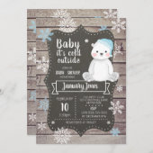 Polar Beer Boy Baby shower Invitation I Blue Kaart (Voorkant / Achterkant)