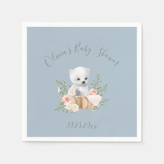 Polar Beer Boy Blue Baby shower Napkins Servet (Voorkant)