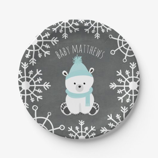 Polar Beer Boy Winter Baby shower Papieren Bordje (Voorkant)