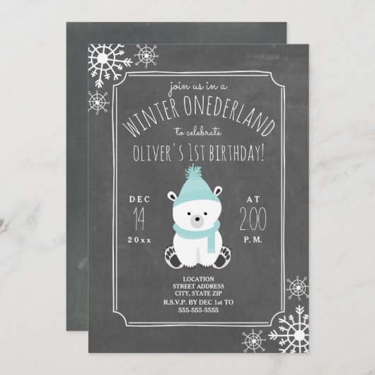 Polar Beer Boy Winter ONEderland Birthday Party Kaart (Voorkant / Achterkant)