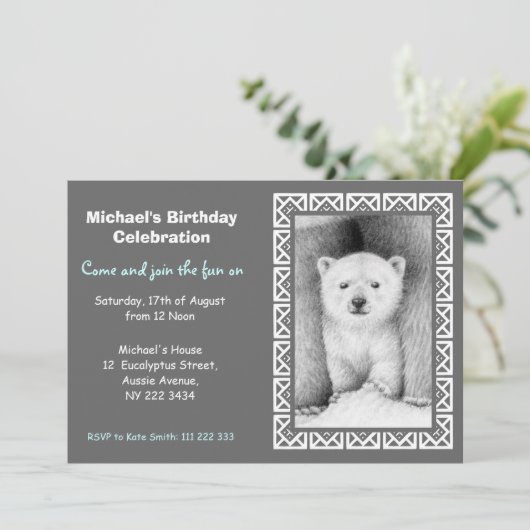 Polar Beer Cub Birthday Party Invitation Kaart (Staand voorkant)