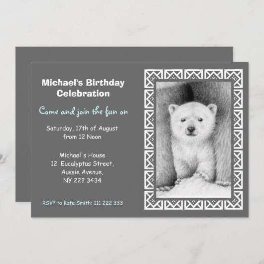 Polar Beer Cub Birthday Party Invitation Kaart (Voorkant / Achterkant)