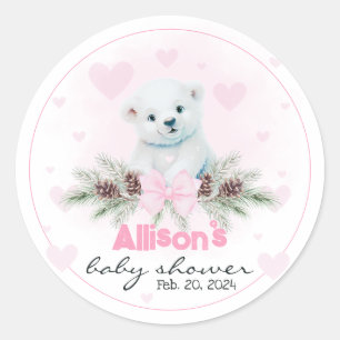 Polar Beer Cub Meisje Roze Harten Winter Baby show Ronde Sticker