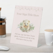Polar Beer Cub Roze Meisje Winter Baby shower Reclamebord Met Voetstuk (Insitu)