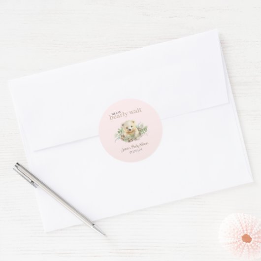 Polar Beer Cub Roze Winter Baby shower Sticker (Envelop)